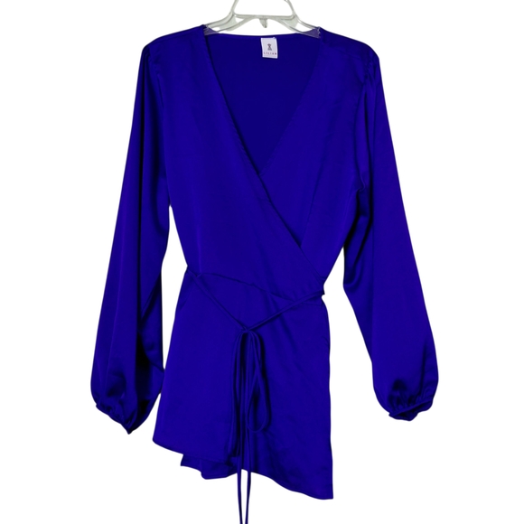 Lilian Elegant Cobalt Blue Wrap V Neck Long Sleeve Blouse Top Size 2X - Picture 1 of 5